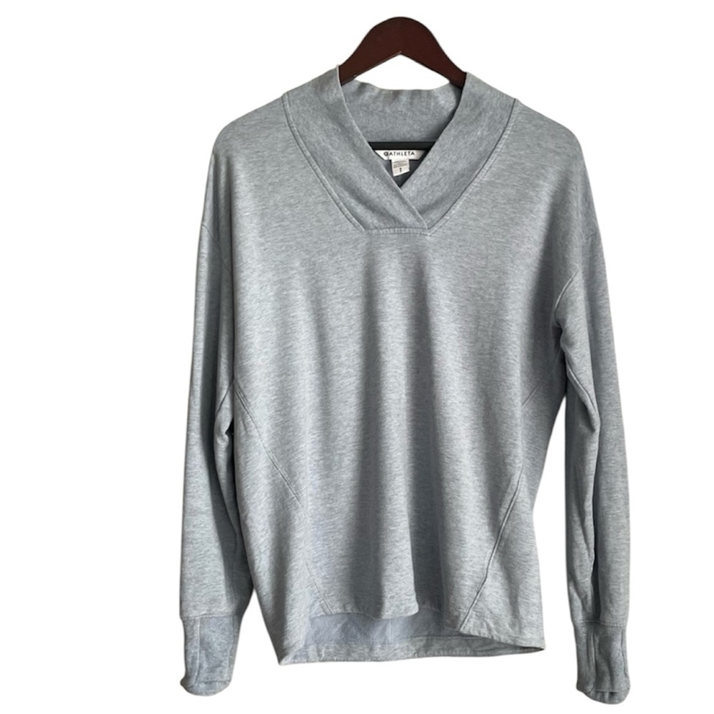 Athleta Clarity Pullover V-Neck Sweatshirt Blue Heather Gray Size Small